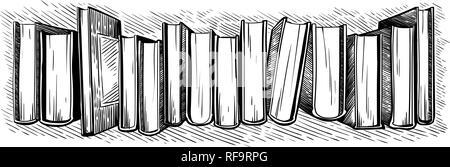 Disegnata a mano Schizzo vista dall'alto sulla biblioteca libri illustrazione vettoriale Illustrazione Vettoriale