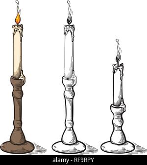 Fatto a mano schizzo retrò candela vecchio candelabro illustrazione vettoriale Illustrazione Vettoriale