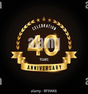 40 anni di anniversario celebrazione logotipo. Golden Anniversary emblema con nastro. Design per opuscoli, depliant, rivista, brochure, poster, web, invita Illustrazione Vettoriale