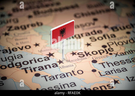 L'Albania marcati con un contrassegno sulla mappa Foto Stock