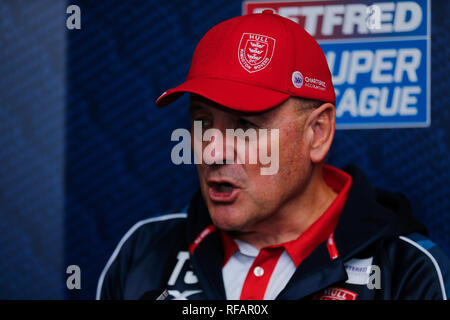 Lo stadio Old Trafford, Manchester, Regno Unito. Il 24 gennaio 2019. Betfred Super League 2019 stagione ufficiale di lancio, Tim Sheens Head Coach di Hull KR Credito: Touchlinepics/Alamy Live News Foto Stock