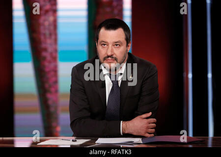 Matteo Salvini Roma 24 gennaio 2019. Il ministro italiano degli affari interni appare come una valutazione sul programma tv Povera Italia. Foto di Samantha Zucchi Insidefoto Foto Stock