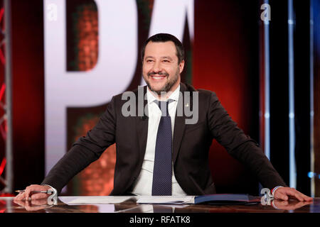 Matteo Salvini Roma 24 gennaio 2019. Il ministro italiano degli affari interni appare come una valutazione sul programma tv Povera Italia. Foto di Samantha Zucchi Insidefoto Foto Stock