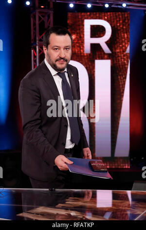 Matteo Salvini Roma 24 gennaio 2019. Il ministro italiano degli affari interni appare come una valutazione sul programma tv Povera Italia. Foto di Samantha Zucchi Insidefoto Foto Stock