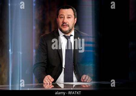Matteo Salvini Roma 24 gennaio 2019. Il ministro italiano degli affari interni appare come una valutazione sul programma tv Povera Italia. Foto di Samantha Zucchi Insidefoto Foto Stock