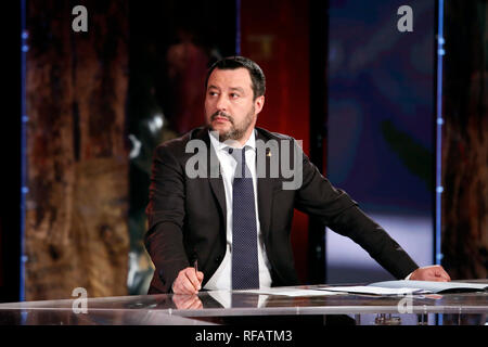 Matteo Salvini Roma 24 gennaio 2019. Il ministro italiano degli affari interni appare come una valutazione sul programma tv Povera Italia. Foto di Samantha Zucchi Insidefoto Foto Stock