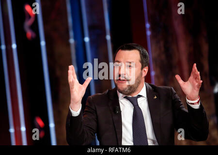 Matteo Salvini Roma 24 gennaio 2019. Il ministro italiano degli affari interni appare come una valutazione sul programma tv Povera Italia. Foto di Samantha Zucchi Insidefoto Foto Stock