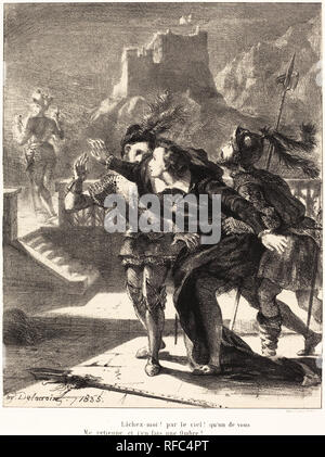 Borgo vuole seguire il fantasma di suo padre (Atto I, scena IV). Data: 1835. Medium: litografia. Museo: National Gallery of Art di Washington DC. Autore: Eugene Delacroix. Foto Stock