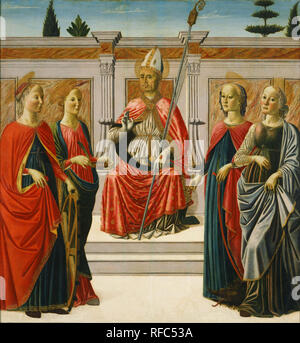 San Nicolas e Sts. Caterina, Lucia, Margherita e Apollonia. La pittura. Tempera su pannello di Tempera su pannello. Altezza: 1.150 mm (45.27 in); Larghezza: 1.225 mm (48,22 in). Autore: Francesco Botticini. BOTTICINI, FRANCESCO. Foto Stock