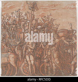 Il foglio 3: i trofei di guerra, dal trionfo di Giulio Cesare. Artista: Dopo Andrea Mantegna (italiano, Isola di Carturo 1430/31-1506 Mantova); Andrea Andreani (Mantova, 1558/1559-1629); intermediario relatore Bernardo Malpizzi (Italiano, 1555-1623). Dimensioni: foglio: 14 3/4 × 14 13/16 in. (37,5 × 37,7 cm). Data: 1599. Museo: Metropolitan Museum of Art di New York, Stati Uniti d'America. Foto Stock