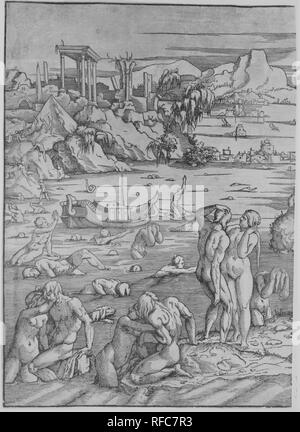 Il diluvio. Artista: Jan van Scorel (Netherlandish, Schoorl 1495-1562 Utrecht). Dimensioni: complessivamente 18-5/8 x 26-1/4 in. (47,1 x 66,5 cm). Data: ca. 1524. Museo: Metropolitan Museum of Art di New York, Stati Uniti d'America. Foto Stock