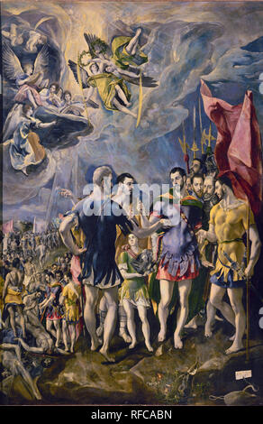 "Il Martirio di San Maurizio", 1580-1582, olio su tela, 448 x 301 cm. Autore: GRECO, EL. Posizione: MONASTERIO-PINTURA. SAN LORENZO del El Escorial. MADRID. Spagna. Foto Stock