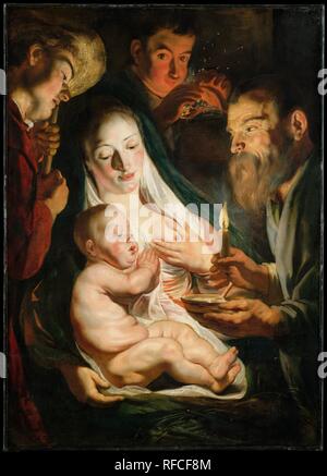 La Santa Famiglia con i Pastori. Artista: Jacob Jordaens (fiammingo, Anversa 1593-1678 Anversa). Dimensioni: 42 x 30 in. (106,7 x 76,2 cm). Data: 1616. La data del 1616 sugli alti pastore è il cappello il più presto conosciuto su qualsiasi lavoro da Jordaens. Non è mai andato in Italia ma si è intensificata la qualità Caravaggesque trovati in opere di Rubens e di altri artisti di Anversa come Abraham Janssens. La sua manipolazione di luce e ombra e strettamente clustered figura i gruppi di trasmettere un senso di intimità che è un tratto distintivo del giovane Jordaens. Museo: Metropolitan Museum of Art di New York, Stati Uniti d'America. Foto Stock