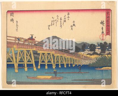 Okazaki, la serie di cinquanta tre stazioni della linea Tokaido Road. Artista: Utagawa Hiroshige (giapponese, Tokyo (EDO) 1797-1858 Tokyo (EDO). Cultura: il Giappone. Dimensioni: 7 x 9 in. (17,8 x 22,9 cm). Data: agli inizi del XX secolo. Museo: Metropolitan Museum of Art di New York, Stati Uniti d'America. Foto Stock