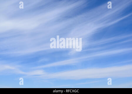 Cirrus nuvole sul cielo blu, sottile e wispy Foto Stock