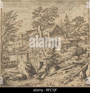 Il borgo sul lato della montagna. Artista: Allart van Everdingen (Olandese, Alkmaar 1621-1675 Amsterdam). Dimensioni: foglio: 3 15/16 x 4 1/8 in. (10 x 10,5 cm). Data: metà del XVII secolo. Museo: Metropolitan Museum of Art di New York, Stati Uniti d'America. Foto Stock