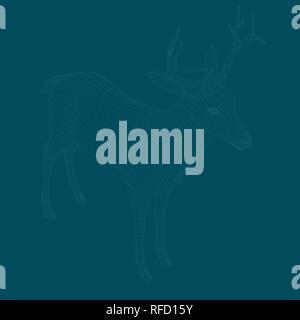 Cervi poligonale. Vector modello 3D di un cervo in isometry su uno sfondo scuro. Illustrazione Vettoriale. Illustrazione Vettoriale