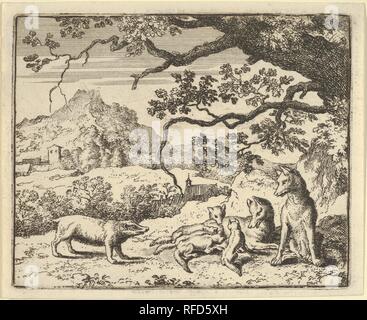 Renard riceve una nuova citazione dall'Badger da Hendrick van Alcmar's Renard la volpe. Artista: Allart van Everdingen (Olandese, Alkmaar 1621-1675 Amsterdam). Dimensioni: Piastra: 3 3/4 × 4 9/16 in. (9,5 × 11,6 cm) foglio: 4 a. × 4 15/16 in. (10,2 x 12,5 cm). Data: 1650-75. Museo: Metropolitan Museum of Art di New York, Stati Uniti d'America. Foto Stock