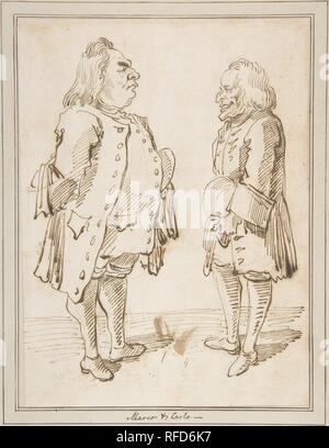 Marco e Carlo: Caricatura di due uomini stavano in piedi faccia a faccia. Artista: Pier Leone Ghezzi (italiano, Comunanza vicino a Ascoli Piceno 1674-1755 Roma). Dimensioni: foglio: 9 13/16 x 7 3/8 in. (25 x 18,8 cm). Data: 1674-1755. Museo: Metropolitan Museum of Art di New York, Stati Uniti d'America. Foto Stock