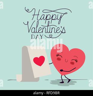 Cuore amore kawaii carattere Illustrazione Vettoriale