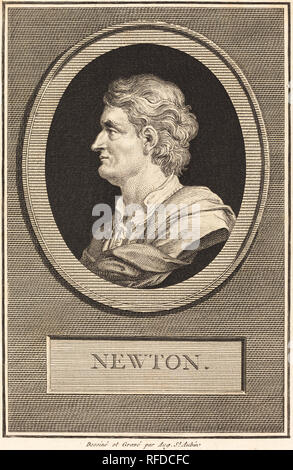 Isaac Newton. Data: 1801. Dimensioni: foglio (rifilato entro la piastra mark): 21,2 x 14,9 cm (8 3/8 x 5 7/8 in.). Medium: incisione su attacco sulla carta vergata. Museo: National Gallery of Art di Washington DC. Autore: Augustin de Saint-Aubin. Foto Stock