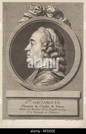 Ritratto di Carlo Gauzargues. Artista: Dopo Charles Nicolas Cochin II (francese, Parigi Parigi 1715-1790); Augustin de Saint-Aubin (francese, Parigi Parigi 1736-1807). Dimensioni: Mount: 10 11/16 × 10 9/16 in. (27,2 × 26,8 cm) foglio: 7 1/2 × 4 15/16 in. (19,1 × 12,6 cm). Data: 1767. Museo: Metropolitan Museum of Art di New York, Stati Uniti d'America. Foto Stock