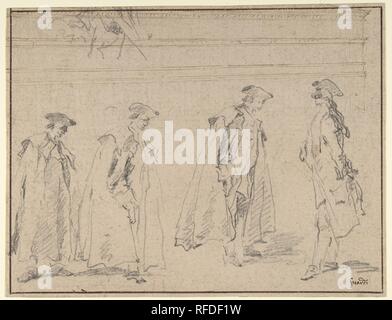 La figura degli studi (recto); figure lungo un canale e su un ponte; a destra, una tendina e uno sgabello (?) (verso). Artista: Francesco Guardi (Italiano, 1712-1793 Venezia Venezia). Dimensioni: 7 11/16 x 10 1/16". (19,5 x 25,6 cm). Data: 1712-93. Museo: Metropolitan Museum of Art di New York, Stati Uniti d'America. Foto Stock