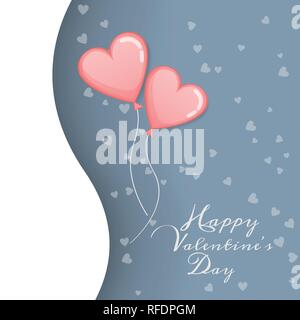 Vettore di amore e felice il giorno di San Valentino. Due palloncino rosa a forma di cuore galleggiante fino al cielo con messaggio felice il giorno di San Valentino del testo. Il messaggio di saluto di san valentino Illustrazione Vettoriale