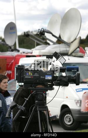 Al di fuori del gruppo di broadcast, troupe, Bochum, Renania settentrionale-Vestfalia, Germania Foto Stock