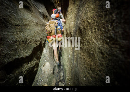 Wolfberg montagna del Cederberg Wilderness Area è la patria di una delle escursioni o backpacking sentiero attraverso Wolfberg crepe al famoso Wolfberg Arch. Foto Stock