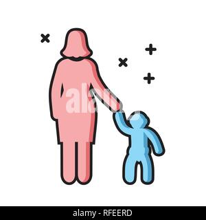 Madre con bambino colore di contorno icona sullo sfondo bianco per grafica e web design, moderno vettore semplice segno. Concetto di Internet. Il simbolo alla moda per il design del sito web o del pulsante mobile app. Illustrazione Vettoriale