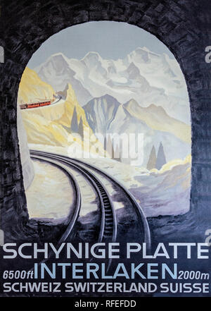 La Svizzera, Alpi Berner Oberland, la molla. A Wilderswil, Schynige Platte. Vintage di promozione del turismo. Treno poster. Foto Stock