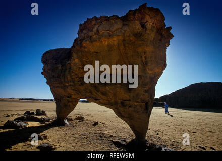 Africa, Algeria, Sahara, del Tassili N'Ajjer National Park, Tadrart, torrioni di roccia e dune di sabbia Foto Stock