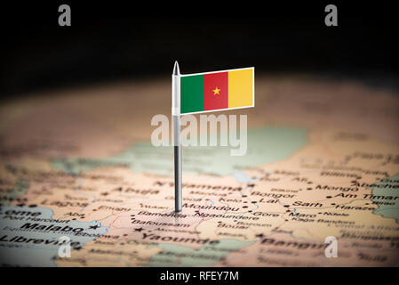 Camerun marcati con un contrassegno sulla mappa Foto Stock