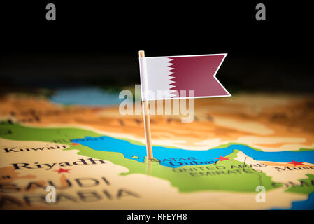 Il Qatar marcati con un contrassegno sulla mappa Foto Stock
