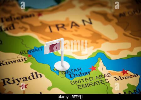 Il Qatar marcati con un contrassegno sulla mappa Foto Stock