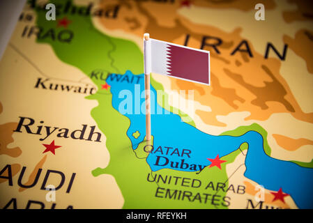 Il Qatar marcati con un contrassegno sulla mappa Foto Stock