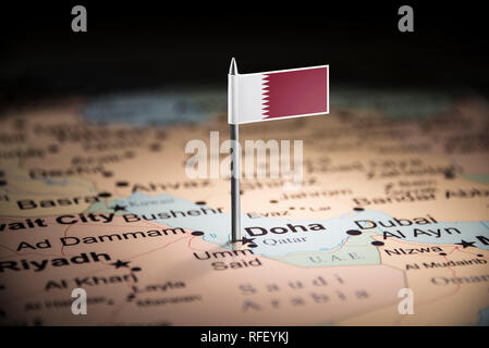 Il Qatar marcati con un contrassegno sulla mappa Foto Stock