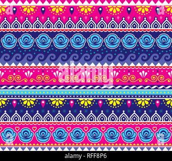 Il pakistan o indiano arte carrello vector pattern senza giunture, decorativi carrello design floreale con fiori di un Illustrazione Vettoriale