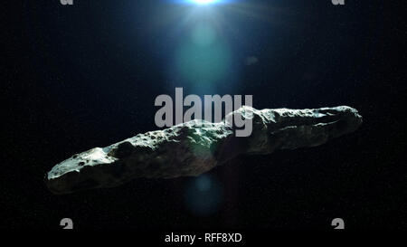 Oumuamua è attiva una cometa, oggetto interstellare passando attraverso il sistema solare, di forma insolita asteroide (spazio 3d'illustrazione) Foto Stock