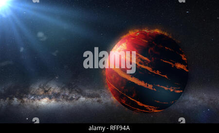 Hot Jupiter class exoplanet, gas pianeta gigante illuminato da un alieno star (spazio 3D rendering). Foto Stock