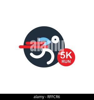 Logo per esecuzione di maratona. Silhouette Runner al traguardo. simbolo piatta illustrazione vettoriale Illustrazione Vettoriale