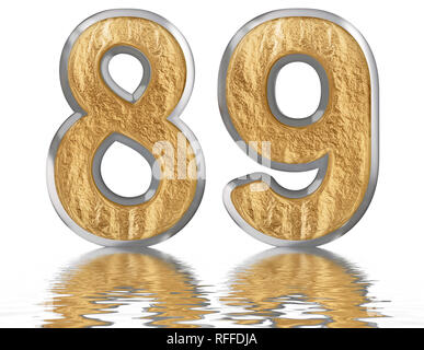 Il numero di riferimento 89, ottanta nove, riflessa sulla superficie dell'acqua, isolato su bianco, 3D render Foto Stock