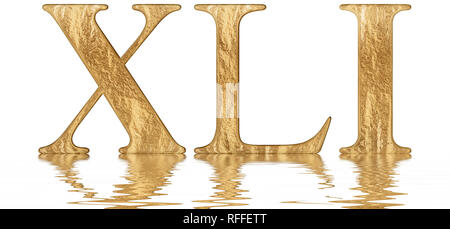 Numero romano XLI, unus et quadraginta, 41, Forty One, riflessa sulla superficie dell'acqua, isolato su bianco, 3D render Foto Stock
