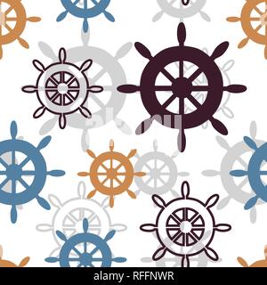 Vettore ruote multicolore ripetere seamless pattern su sfondo bianco. Illustrazione Vettoriale