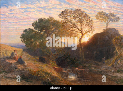 Il tramonto. Data/Periodo: ca. 1861. La pittura. Acquerello. Altezza: 270 mm (punto 10.62); larghezza: 387 mm (15.23 in). Autore: Samuel Palmer. Foto Stock