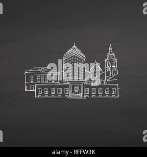 Ljubljana Slovenia segni sulla lavagna. Digital chalk disegnata disegno vettoriale sulla lavagna. Capitali europee destinazioni. Illustrazione Vettoriale