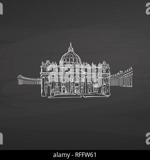 Città del Vaticano i segni sulla lavagna. Digital chalk disegnata disegno vettoriale sulla lavagna. Capitali europee destinazioni. Illustrazione Vettoriale