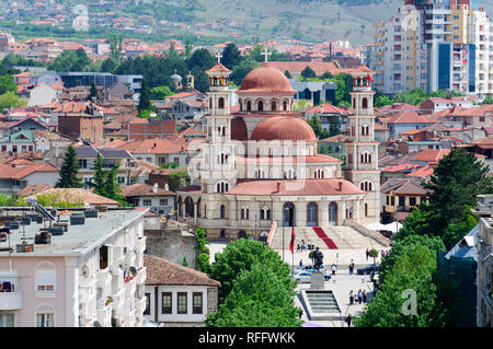 Cattedrale di risurrezione, vista dalla Torre Rossa, centro città, Korca, Albania, Korça Foto Stock