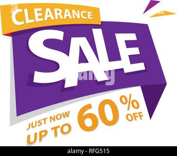 La vendita di liquidazione giallo viola 60 percento voce design per banner o poster. Vendita e sconti concetto. Illustrazione Vettoriale. Illustrazione Vettoriale